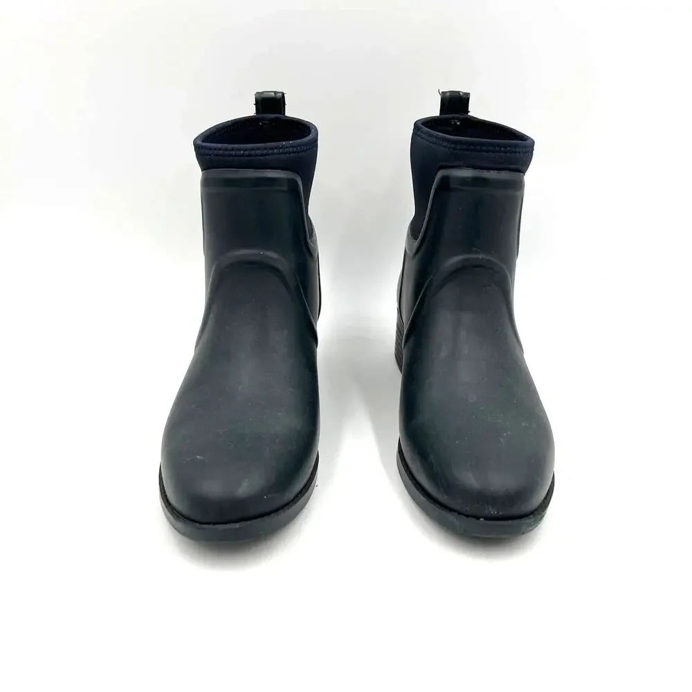 Tory Burch Rubber April Rain Boots Navy Blue Pull On Ankle Booties Waterproof